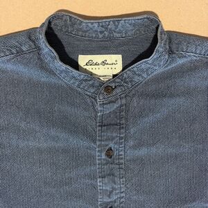 Eddie Bauer Band Collar Long Sleeve Shirt Mens Large Tall Navy Blue Ribbed 2000s